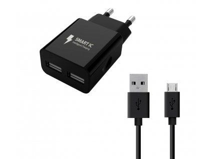 DUAL USB Charger 2,4A + MICRO-USB Cable (Černá)