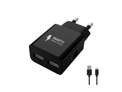 Síťová nabíječka 2x USB 12W + kabel MICRO USB - černá
