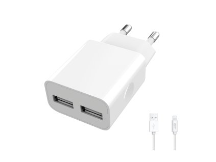 Ładowarka sieciowa Smart IC 2x USB-A 12W + kabel Lightning - biała