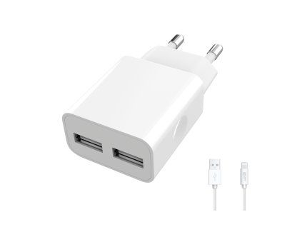 Smart IC 2x USB-A 12W Wall Charger + Lightning Cable - white