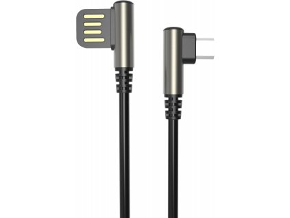 Datový herní kabel USB-A 90° x Micro USB 1m 2.1A - černý