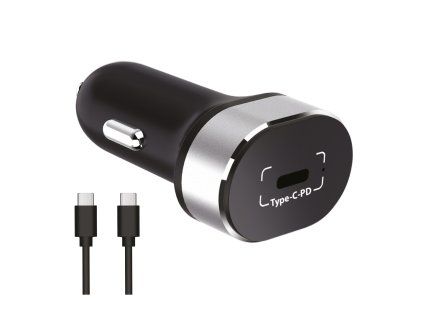 Car Charger 1x USB-C 20W + Type-C Cable - black
