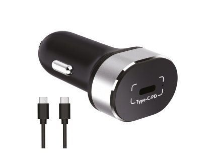 Ładowarka samochodowa 1xUSB-C 20W 3A (PD 20W 3.0)+ kabel Type-C (Czarna)