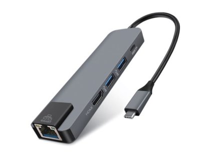 Adapter USB-C x HDMI/3x USB/LAN port - szary