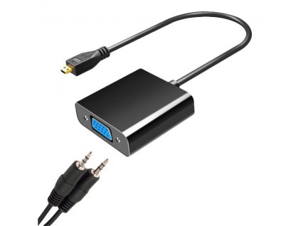 Adaptér Micro HDMI x VGA + jack 3,5mm - černý