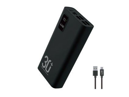 Power Bank 30000mAh, 6x USB + Type-C Cable - black