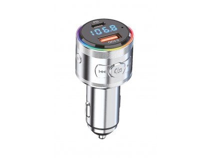 Autonabíječka FM transmitter - QC (3.0 18W)a PD (3.0. 30W) (Stříbrná)