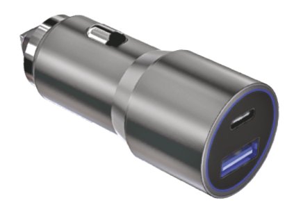 Ładowarka samochodowa 2xUSB 38W (USB-A USB-C) + kabel type-C (Srebrna)
