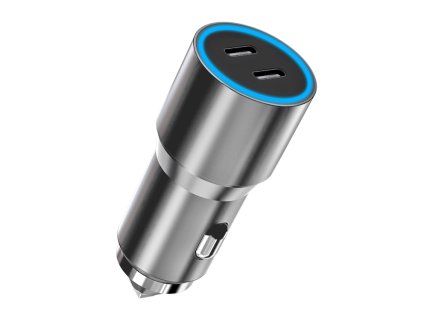 Ładowarka samochodowa 2xUSB 60W (2xUSB-C PD 30W) (Srebrna)