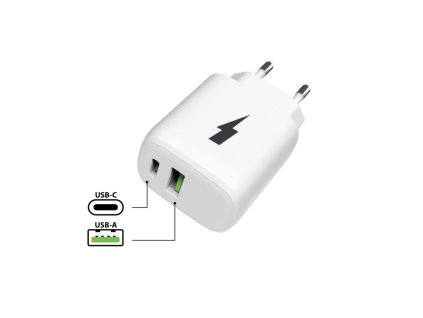 Síťová nabíječka 2x USB 30W - bílá