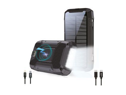 Solar Power Bank 20000mAh, 2x USB + Type-C Cable - black