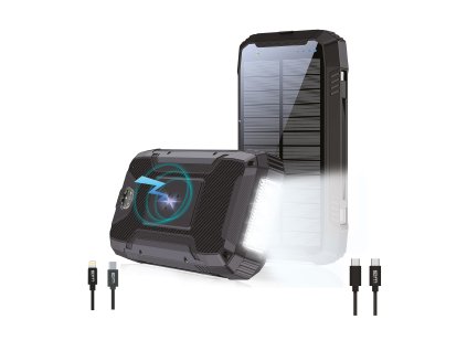 Solarny powerbank 20000 mAh 2x USB + kabel Type-C - czarny