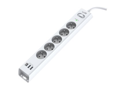 Přepěťová ochrana (5 slotů, 2xUSB-A, 1xUSB-C (Bílá)