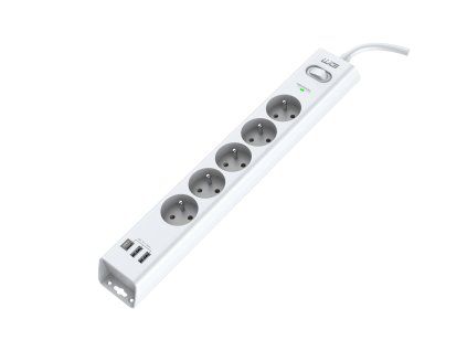 Surge Protector WG, 5 Sockets/3x USB - white