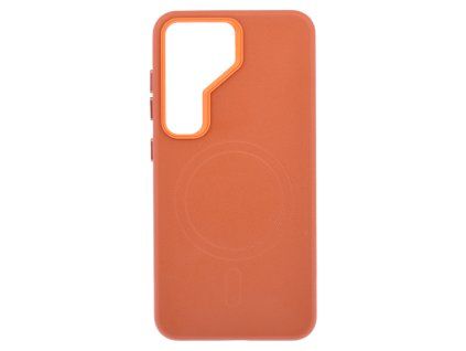 Leather Frame Case with MagSafe Support for Samsung Galaxy S24 5G - Brown
