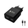 Wall Charger 2x USB 12W + Micro USB Cable - black