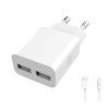 Smart IC 2x USB-A 12W Wall Charger + Lightning Cable - white