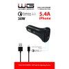 Car Charger 2x USB 30W + Lightning Cable - black