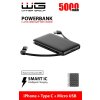 Powerbank 5 000 mAh + 2x kabel - czarny
