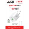 Síťová nabíječka GaN 2x USB 30W + kabel USB-C - bílá