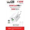 Wall Charger GaN 2x USB 30W + USB-C Cable - white