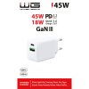 Síťová nabíječka GaN 2x USB 45W - bílá