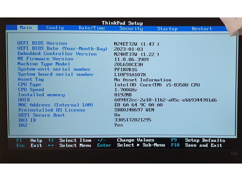 Základní deska 1 NM-B501 s Intel i5-8350U z Lenovo ThinkPad T480