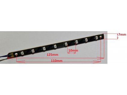 Led lišta červená - 125 mm  8V přívodní kabel s konektorem