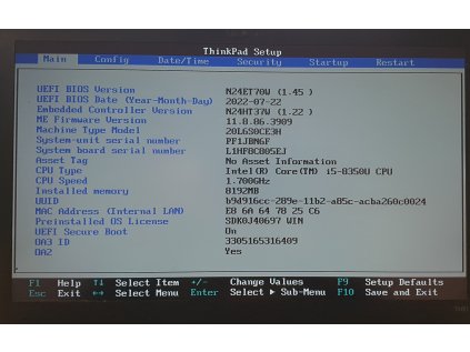 Základní deska NM-B501 s Intel i5-8350U z Lenovo ThinkPad T480
