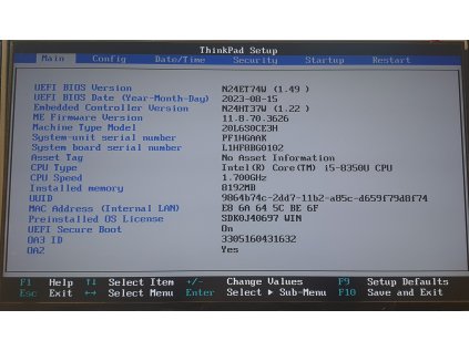 Základní deska NM-B501 s Intel i5-8350U z Lenovo ThinkPad T480