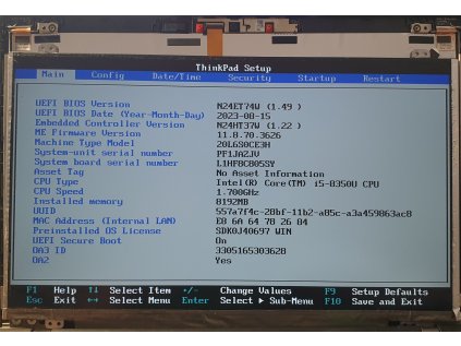 Základní deska NM-B501 s Intel i5-8350U z Lenovo ThinkPad T480
