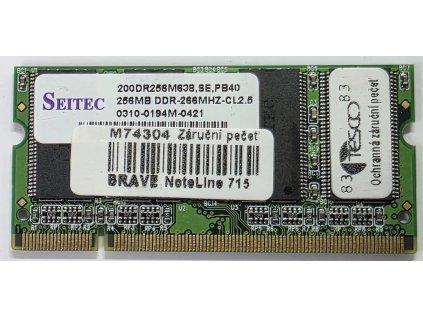 Paměť RAM do NB Seitec 256MB DDR1 SO-DIMM PC2100 266MHz CL2.5