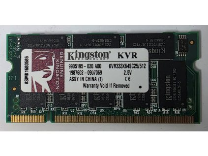 Paměť RAM do NB DDR Kingston 1 x 512MB 333Mhz- KVR333X64SC25/512