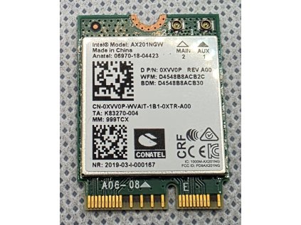 WiFi adapter | Intel Wi-Fi 6 AX201NGW | M.2 CNVio2 | 802.11ax | BT 5.2