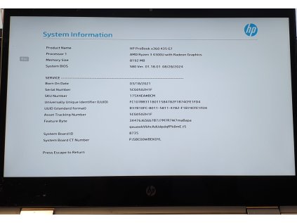 Základní deska 6050A3154701 s Ryzen 3 3400U z HP Probook x360 435 G7