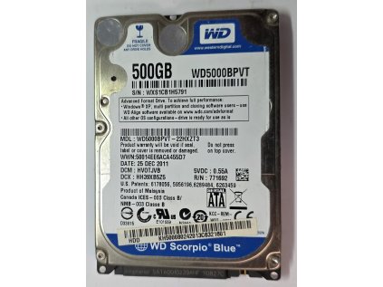 HDD do NTB WD WD5000BPVT-22HXZT3 500GB, SATA2, 5400ot.