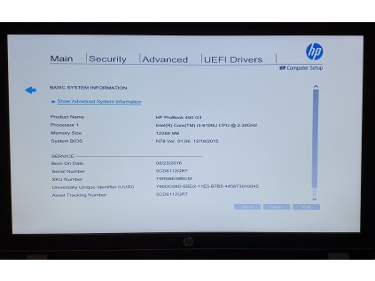 Základní deska DA0X63MB6H1 s i3-6100U z HP ProBook 450 G3