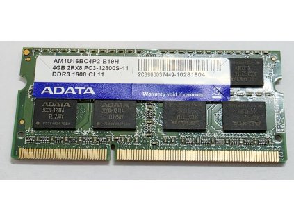 Paměť RAM do NB ADATA 4GB DDR3, 1600Mhz, CL11, SO-DIMM, 1,5V