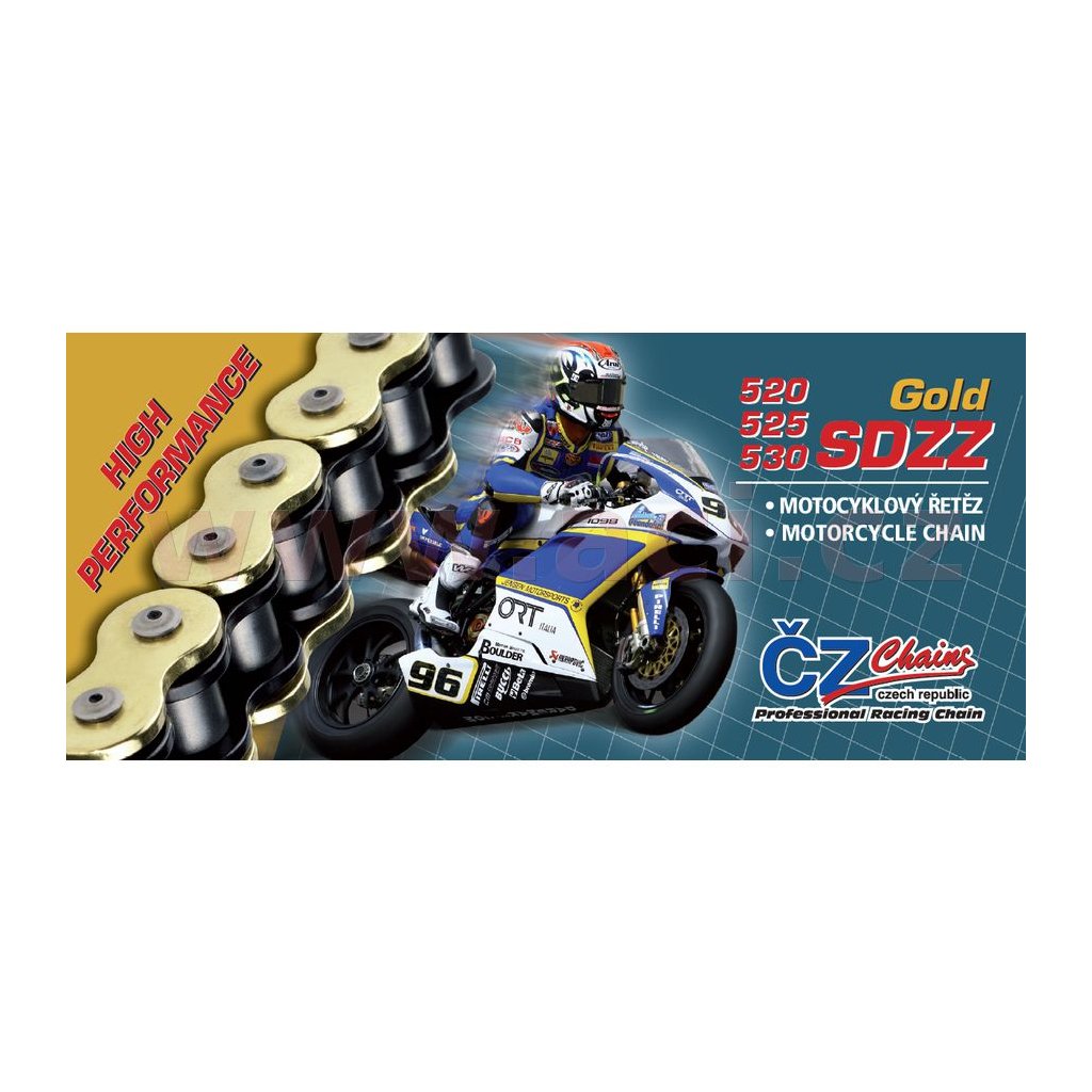řetěz 525SDZZ, ČZ - ČR (barva zlatá, 114 článků vč. nýtovací spojky RIVET)