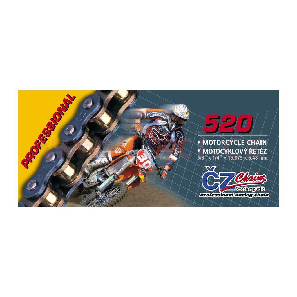 řetěz 520M, ČZ - ČR (barva černá, 116 článků vč. rozpojovací spojky CLIP)