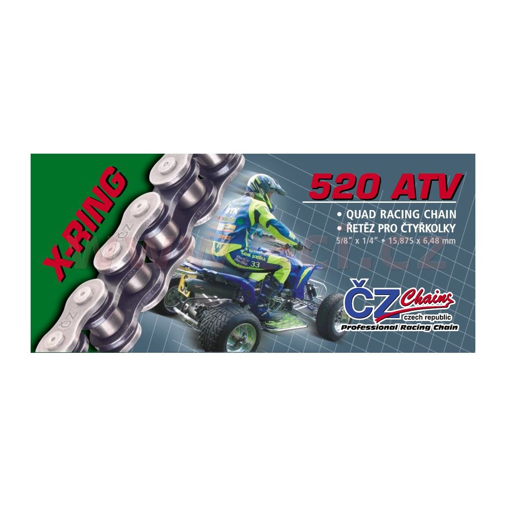 řetěz 520ATV, ČZ - ČR (barva černá, 84 článků vč. rozpojovací spojky CLIP)