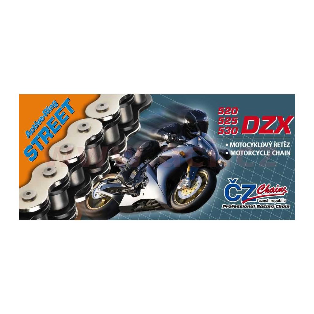 řetěz 525DZX, ČZ - ČR (barva černá, 106 článků vč. nýtovací spojky RIVET)