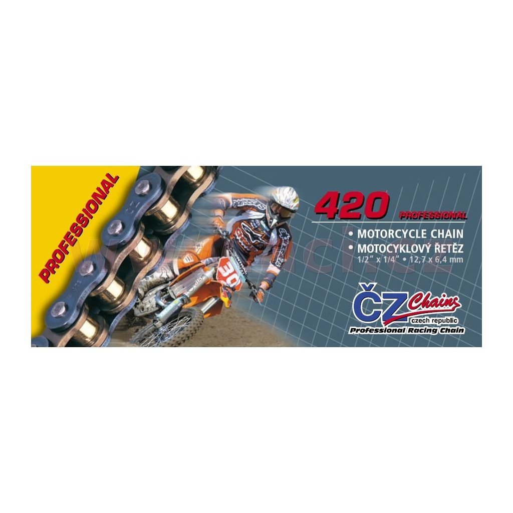 řetěz 420MX, ČZ (barva zlatá, 88 článků vč. rozpojovací spojky CLIP)