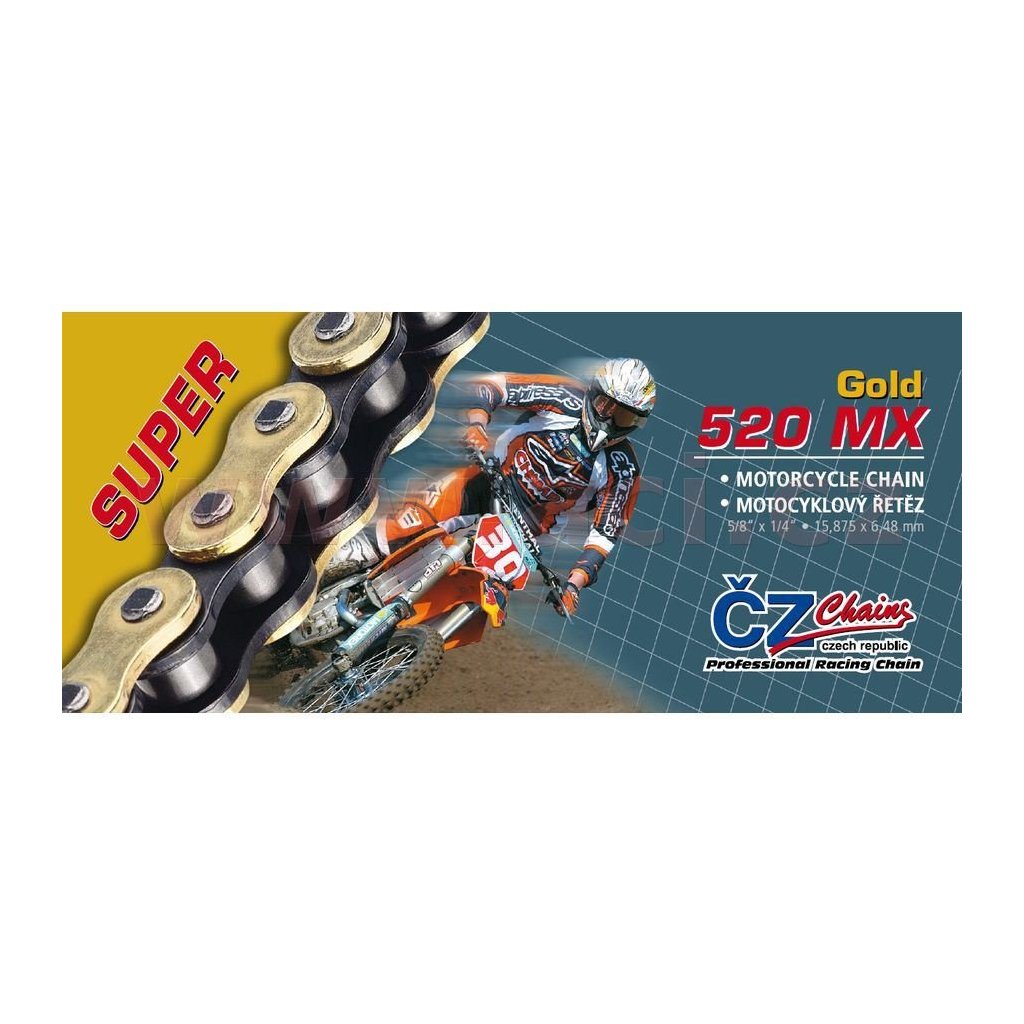 řetěz 520MX, ČZ (barva zlatá, 106 článků vč. rozpojovací spojky CLIP)