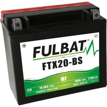 baterie 12V, FTX20-BS, 18Ah, 270A, bezúdržbová MF AGM 175x87x155 FULBAT (vč. balení elektrolytu)