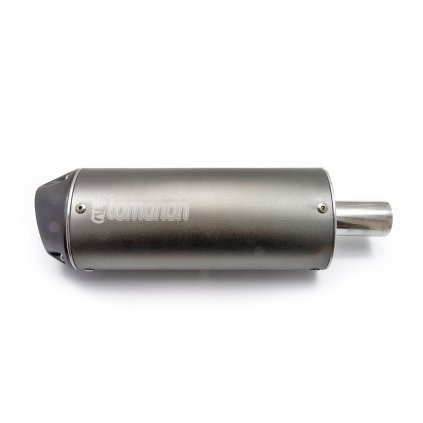 pitbike koncovka výfuku oválná, titanium s logem Tomanon utlumená, 28mm svod