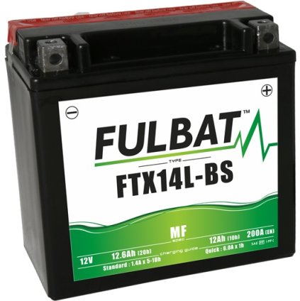 baterie 12V, FTX14 l-BS, 12,6Ah, 200A, bezúdržbová MF AGM 150x87x145 FULBAT (vč. balení elektrolytu)
