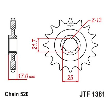 řetězové kolečko pro sekundární řetězy typu 520, JT - Anglie (15 zubů)
