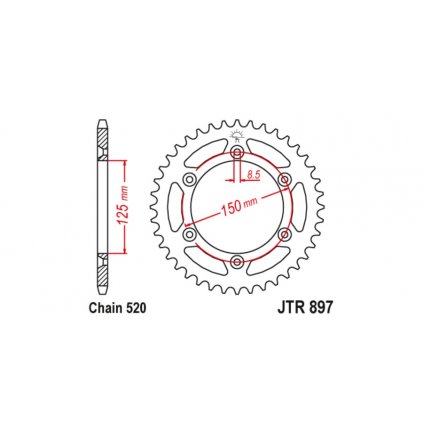 ocelová rozeta pro sekundární řetězy typu 520, JT (51 zubů)