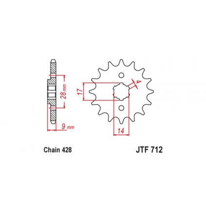 řetězové kolečko pro sekundární řetězy typu 428, JT (13 zubů)